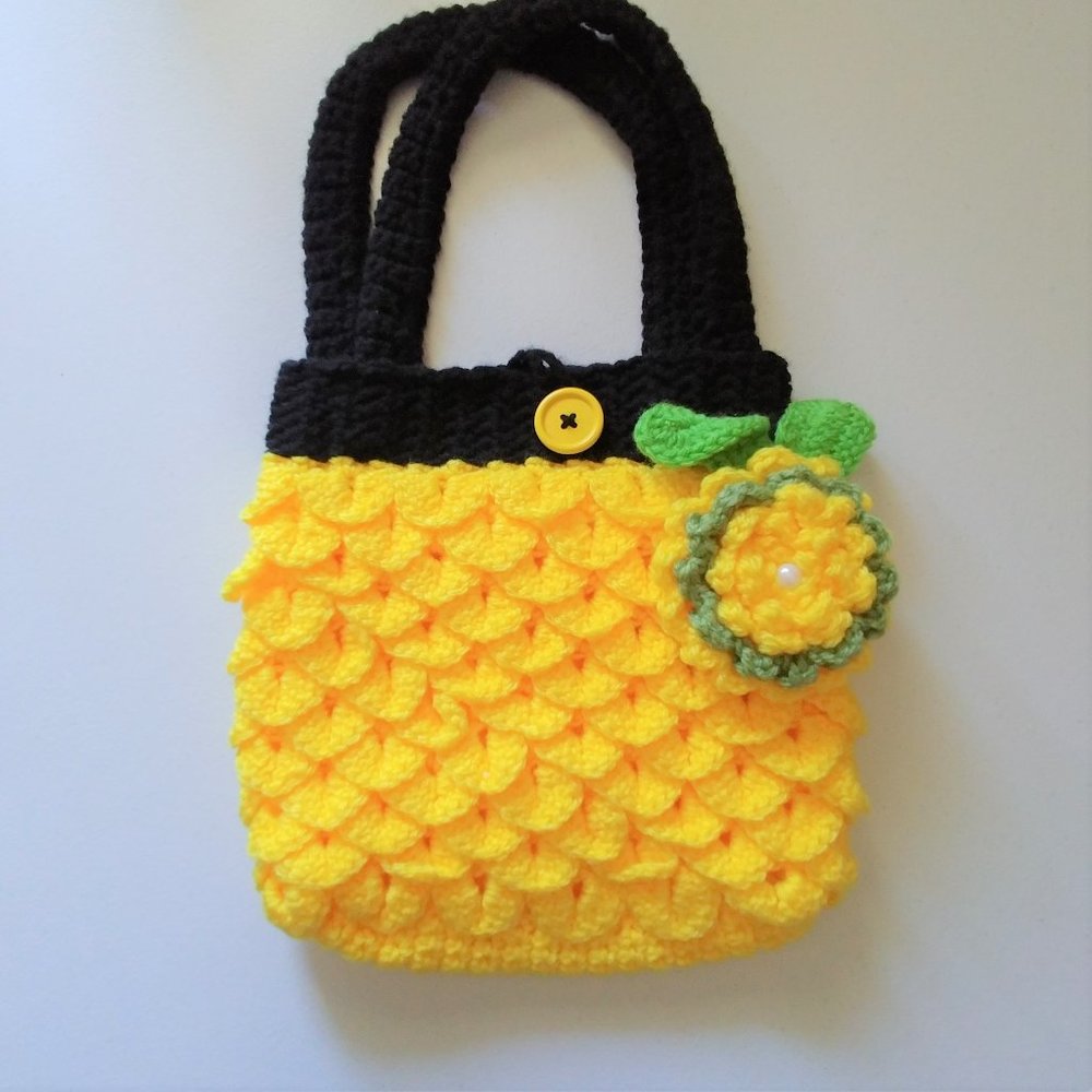 Handmade Crochet Purse - Grannycore Style -  Crocheted Yellow Granny Bag